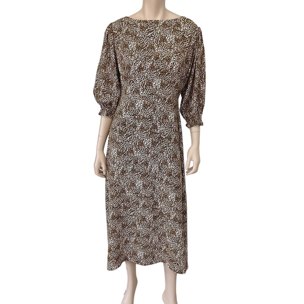 Faithfull The Brand Dress Women Medium Brown Long Animal Print Rayon NWT
